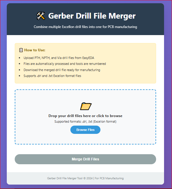 Gerber Drill File Merger Interface